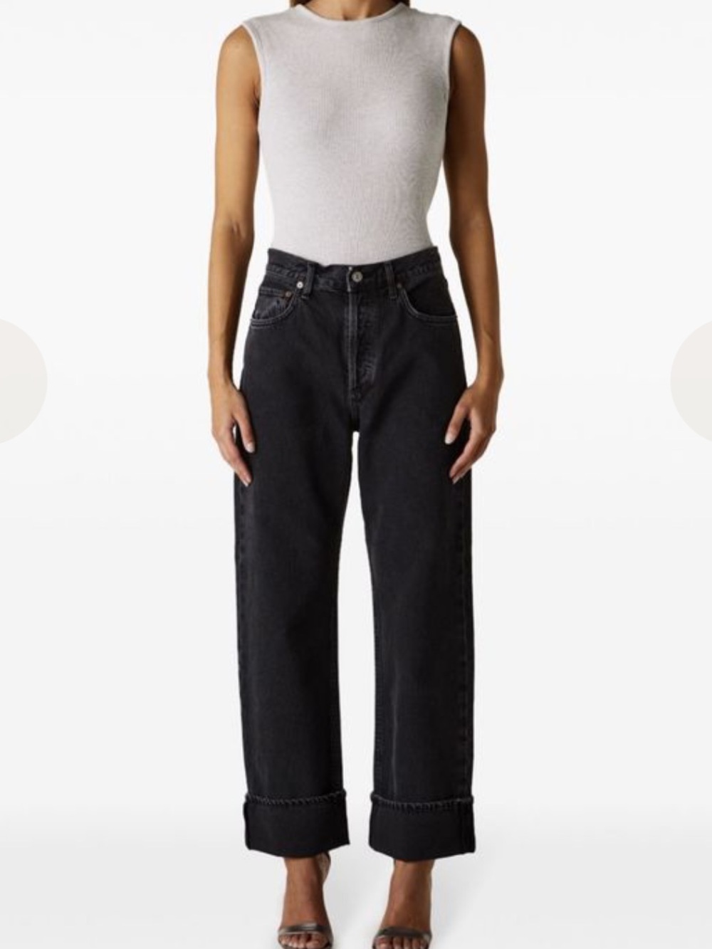 AGOLDE Fran Low Slung Straight Black Tea Women’s Size 27 Cuffed 100% Cotton NEW